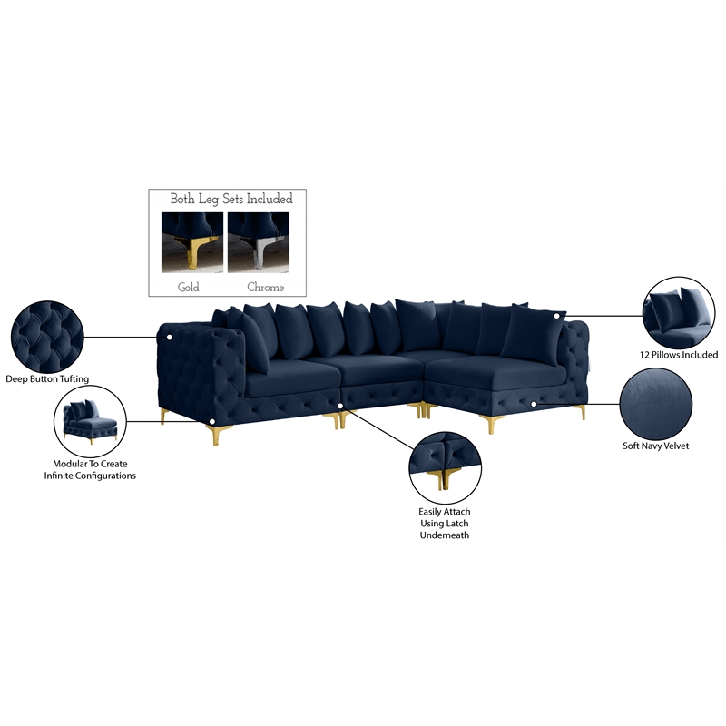 Meridian Furniture Tremblay Navy Velvet Modular Sectional