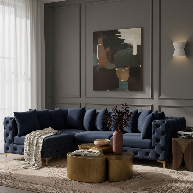Meridian Furniture Tremblay Navy Velvet Modular Sectional