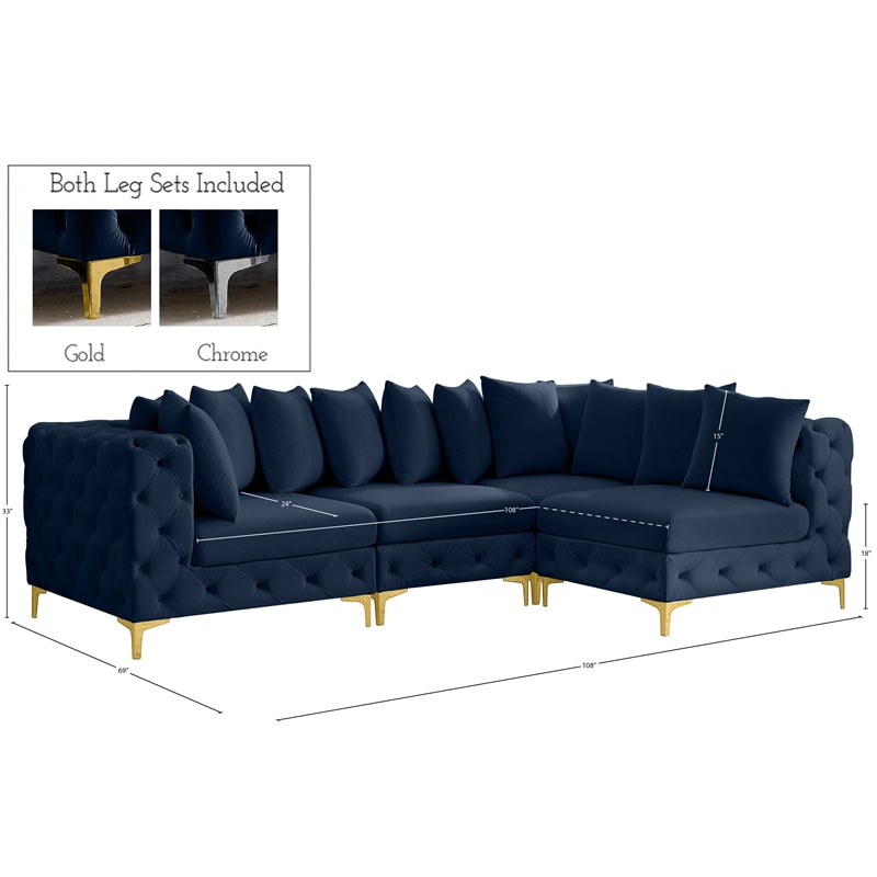 Meridian Furniture Tremblay Navy Velvet Modular Sectional
