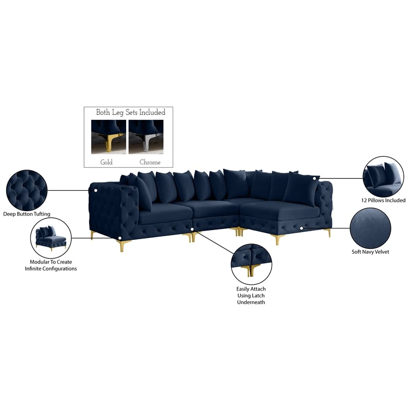 Meridian Furniture Tremblay Navy Velvet Modular Sectional