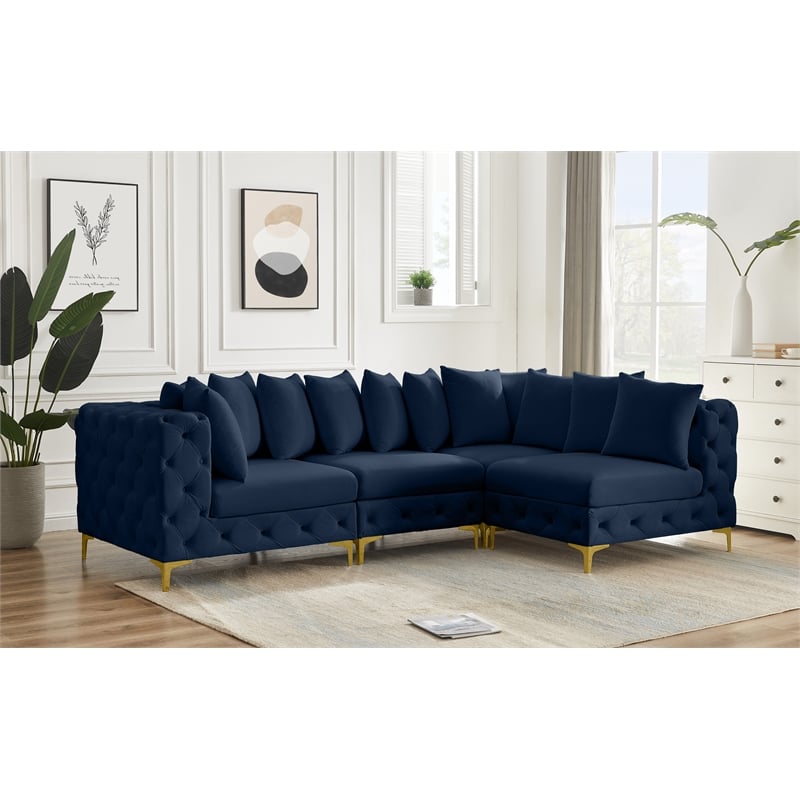Meridian Furniture Tremblay Navy Velvet Modular Sectional