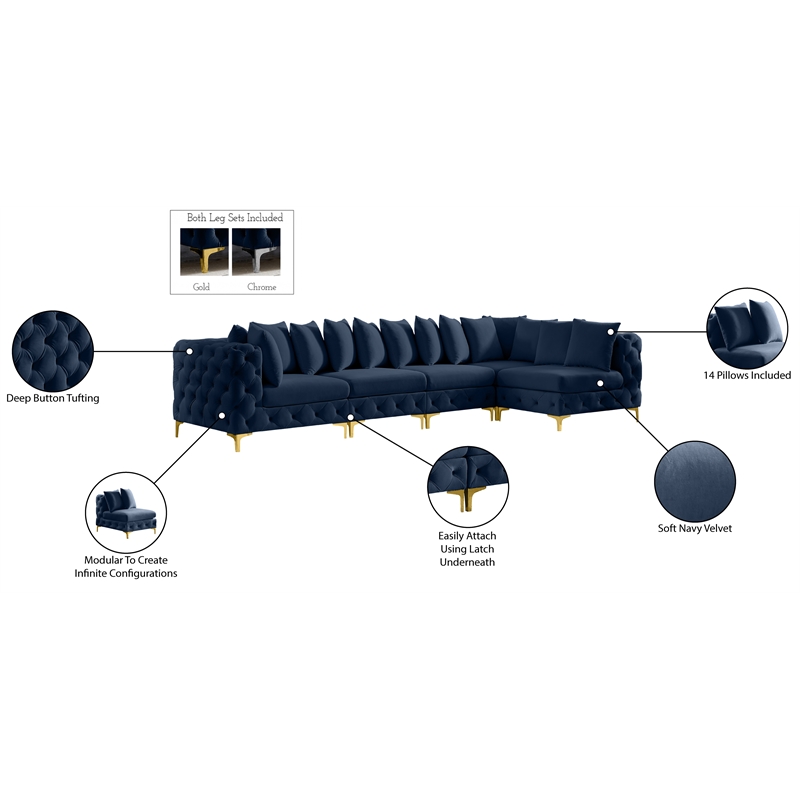 Meridian Furniture Tremblay Navy Velvet Modular Sectional