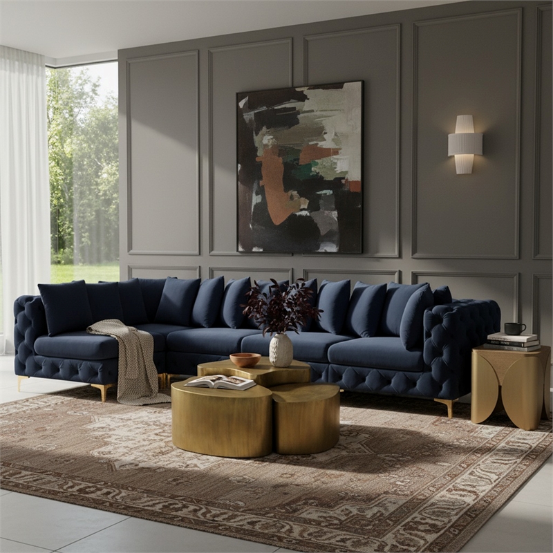 Meridian Furniture Tremblay Navy Velvet Modular Sectional