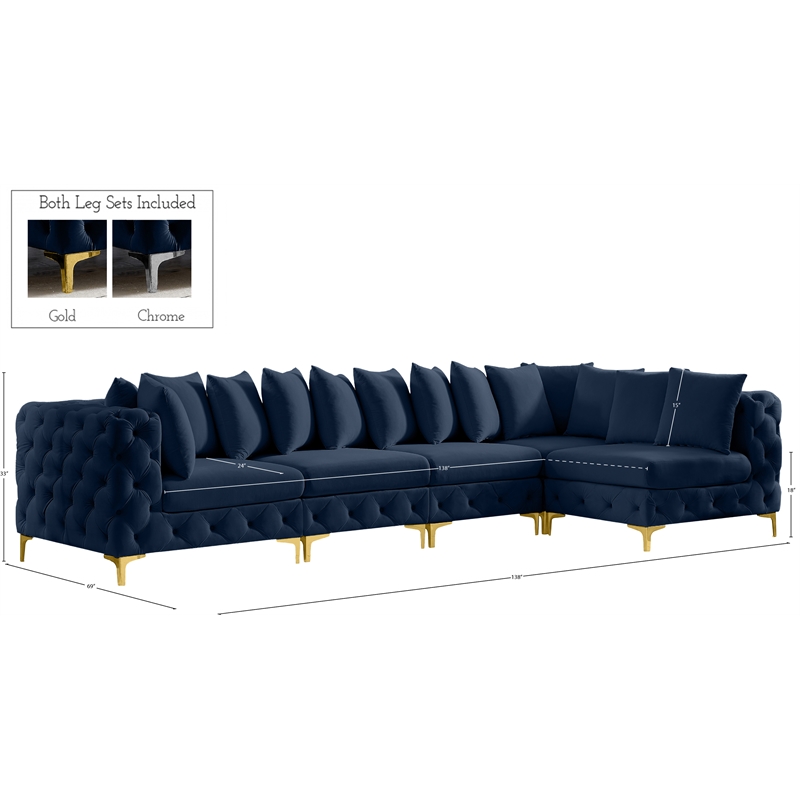 Meridian Furniture Tremblay Navy Velvet Modular Sectional