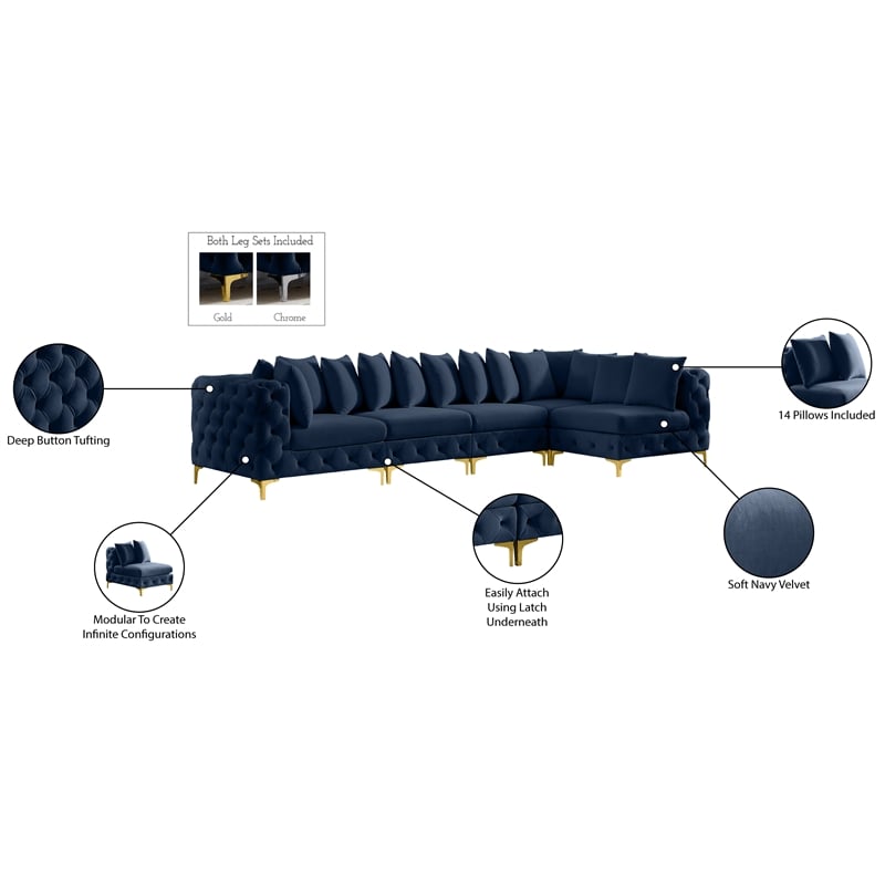Meridian Furniture Tremblay Navy Velvet Modular Sectional