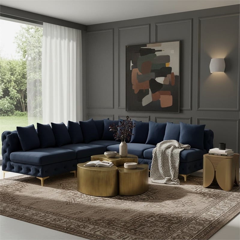 Meridian Furniture Tremblay Navy Velvet Modular Sectional