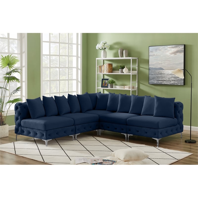 Meridian Furniture Tremblay Navy Velvet Modular Sectional
