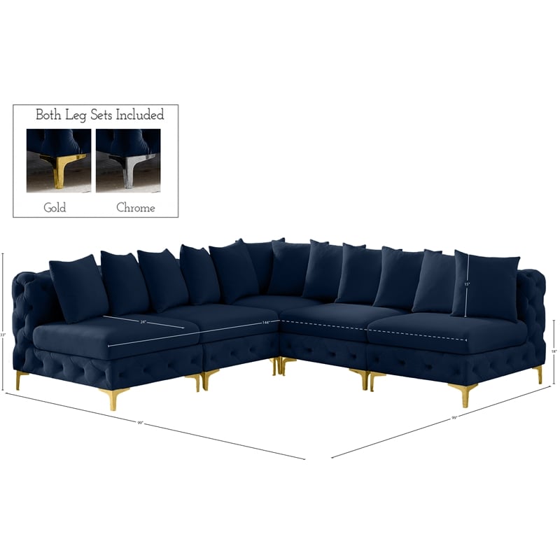 Meridian Furniture Tremblay Navy Velvet Modular Sectional