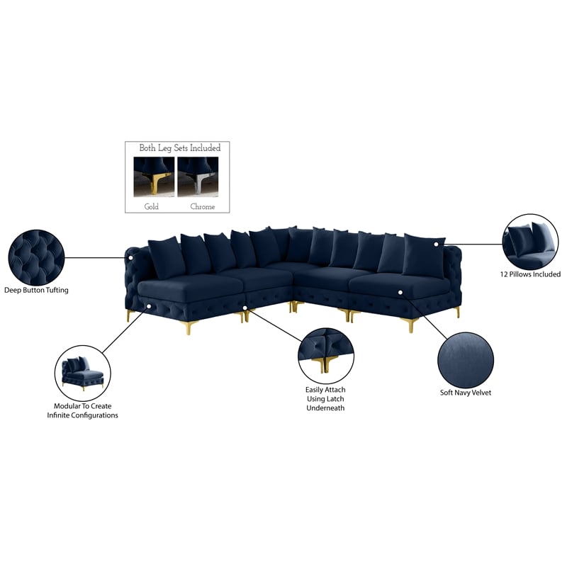 Meridian Furniture Tremblay Navy Velvet Modular Sectional