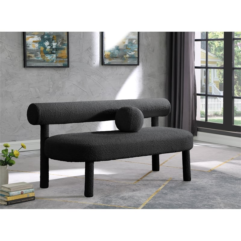 Meridian Furniture Parlor Black Boucle Fabric Bench