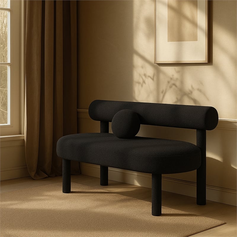 Meridian Furniture Parlor Black Boucle Fabric Bench