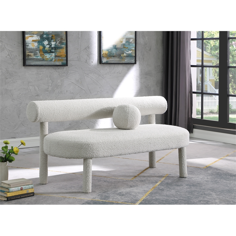 Meridian Furniture Parlor Cream Boucle Fabric Bench