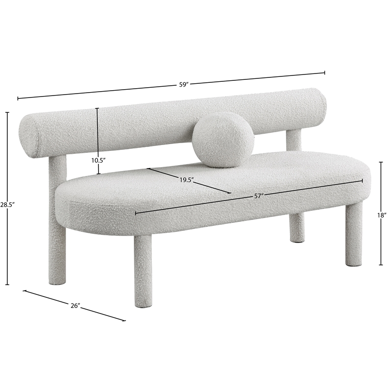 Meridian Furniture Parlor Cream Boucle Fabric Bench