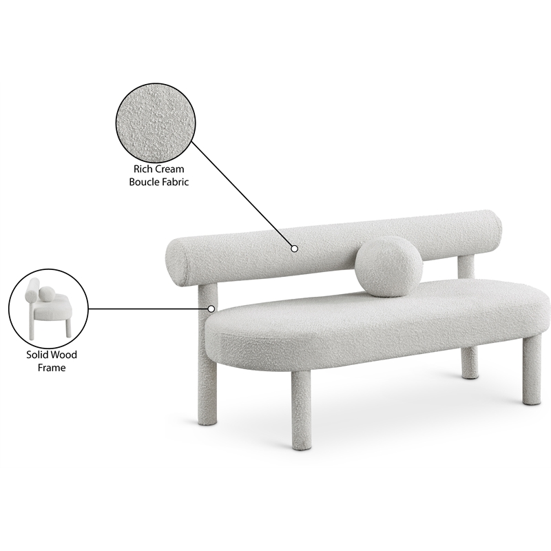 Meridian Furniture Parlor Cream Boucle Fabric Bench