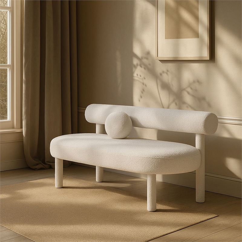 Meridian Furniture Parlor Cream Boucle Fabric Bench