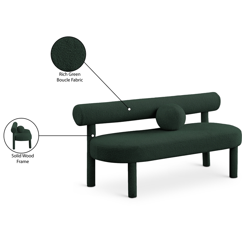 Meridian Furniture Parlor Green Boucle Fabric Bench