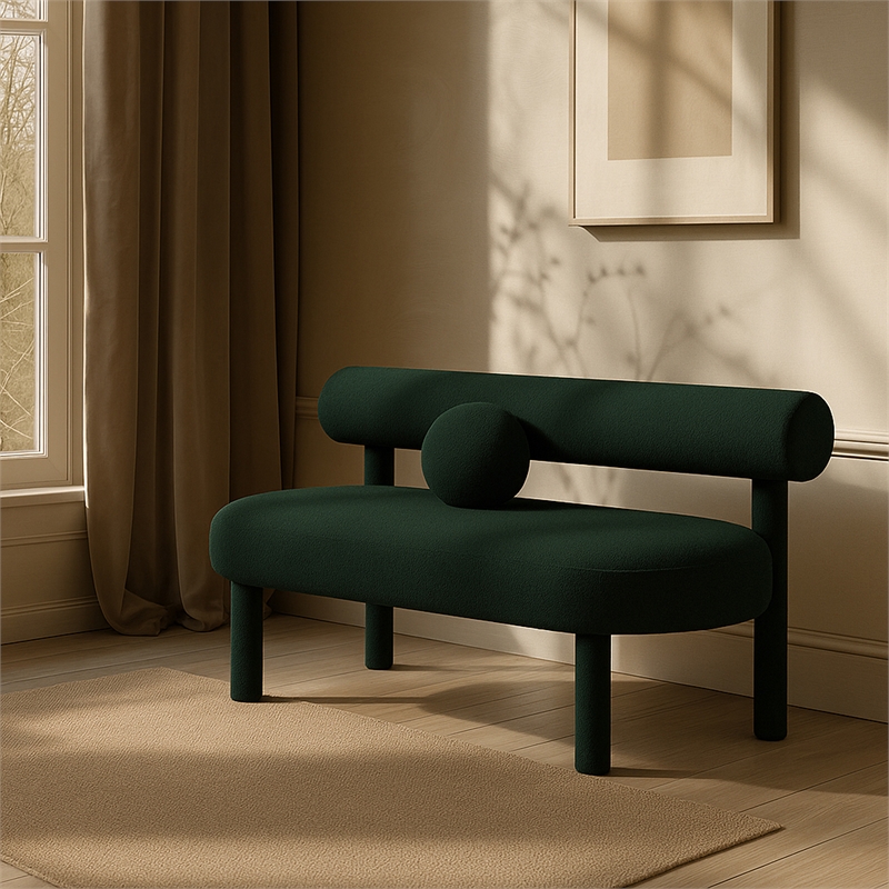 Meridian Furniture Parlor Green Boucle Fabric Bench