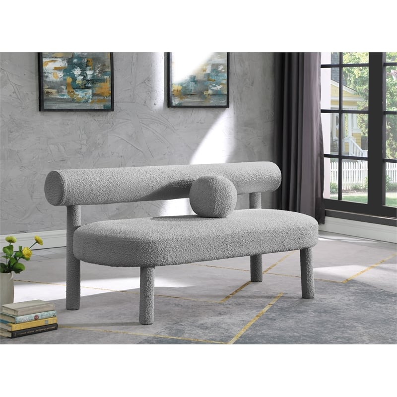 Meridian Furniture Parlor Grey Boucle Fabric Bench