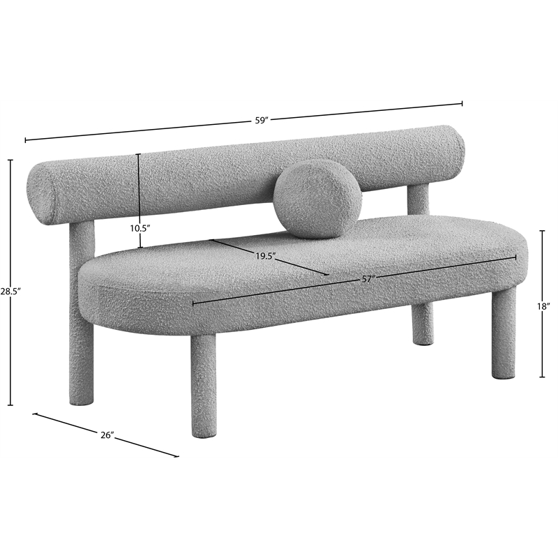 Meridian Furniture Parlor Grey Boucle Fabric Bench