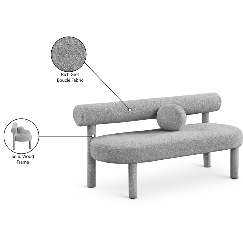 Meridian Furniture Parlor Grey Boucle Fabric Bench