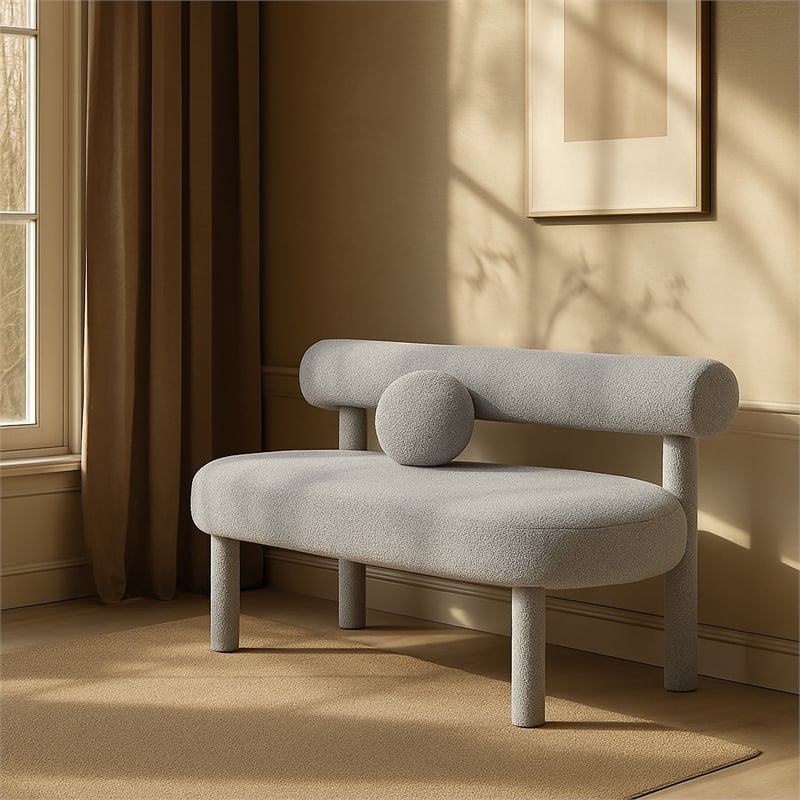 Meridian Furniture Parlor Grey Boucle Fabric Bench