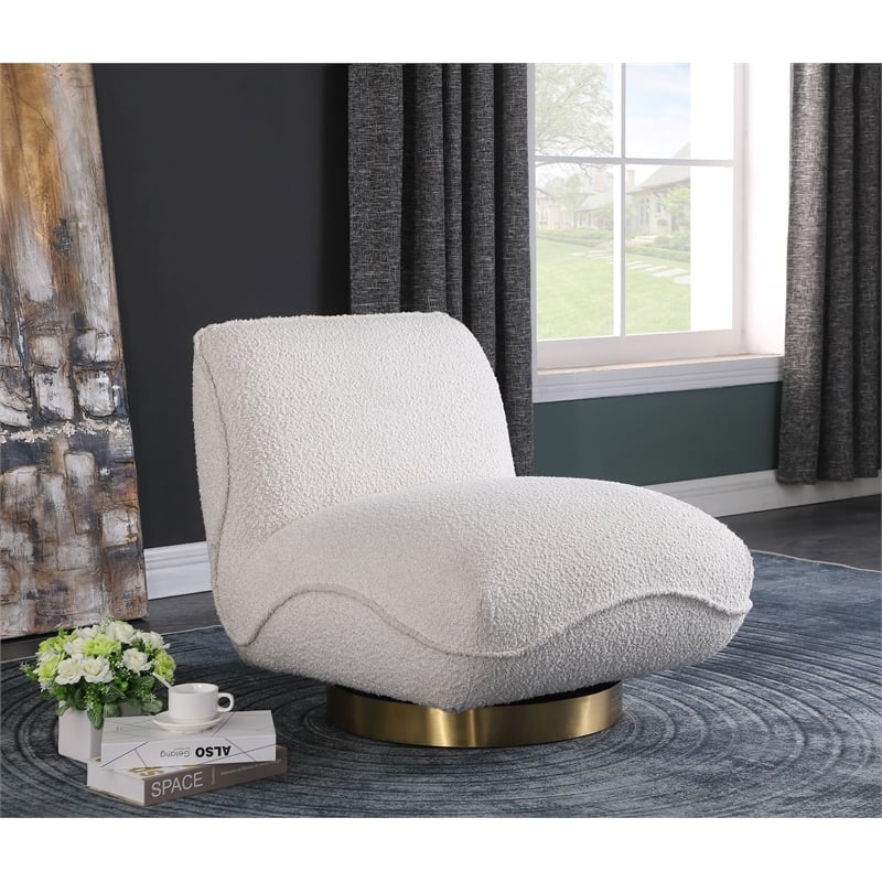 Meridian Furniture Geneva Cream Boucle Fabric Swivel Accent Chair