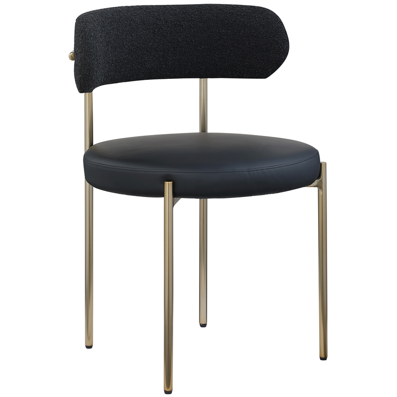 Meridian Furniture Beacon Black Vegan Leather and Boucle Dining Chair (Set of 2)
