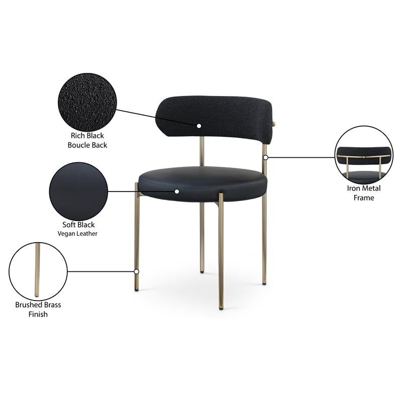 Meridian Furniture Beacon Black Vegan Leather and Boucle Dining Chair (Set of 2)