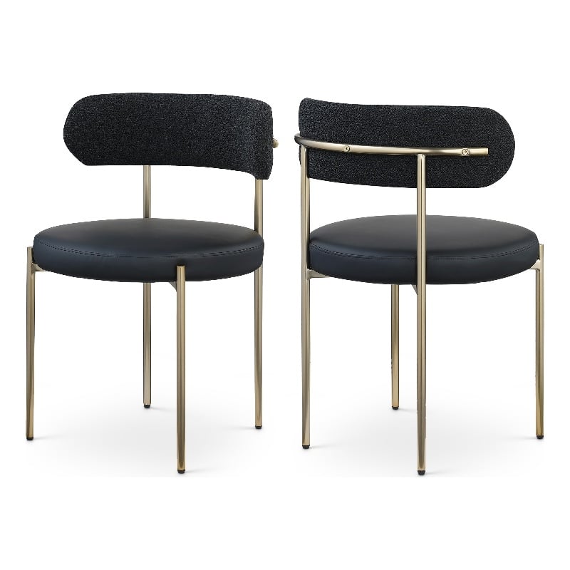 Meridian Furniture Beacon Black Vegan Leather and Boucle Dining Chair (Set of 2)