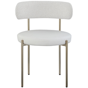 meridian furniture beacon cream vegan leather and boucle fabric dining chair
