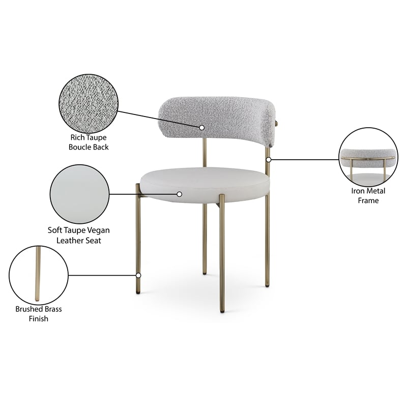 Meridian Furniture Beacon Taupe Vegan Leather and Boucle Dining Chair (Set of 2)