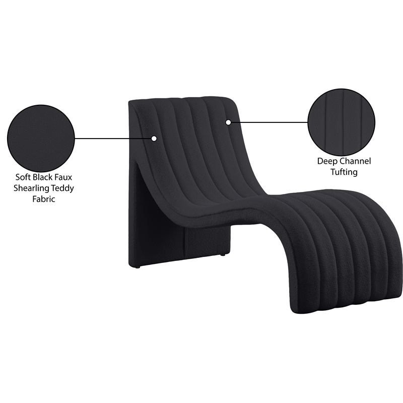 Meridian Furniture Orian Black Teddy Fabric Chaise