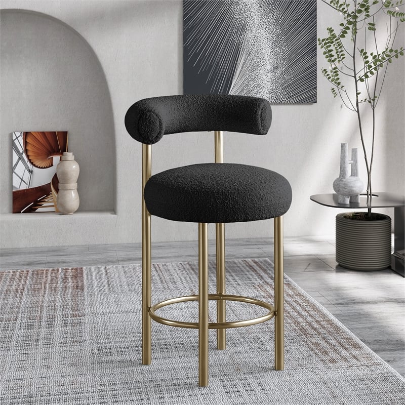 Meridian Furniture Bordeaux Black Boucle Fabric Stool