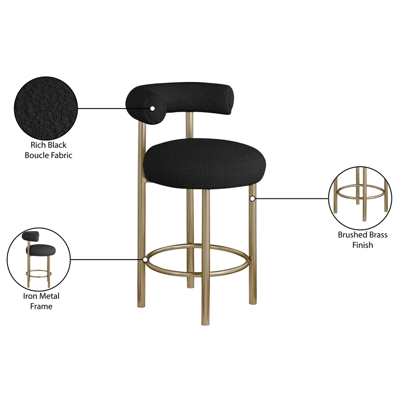 Meridian Furniture Bordeaux Black Boucle Fabric Stool