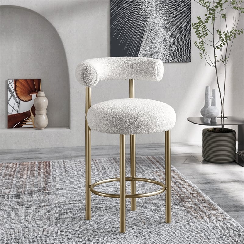 Meridian Furniture Bordeaux Cream Boucle Fabric Stool