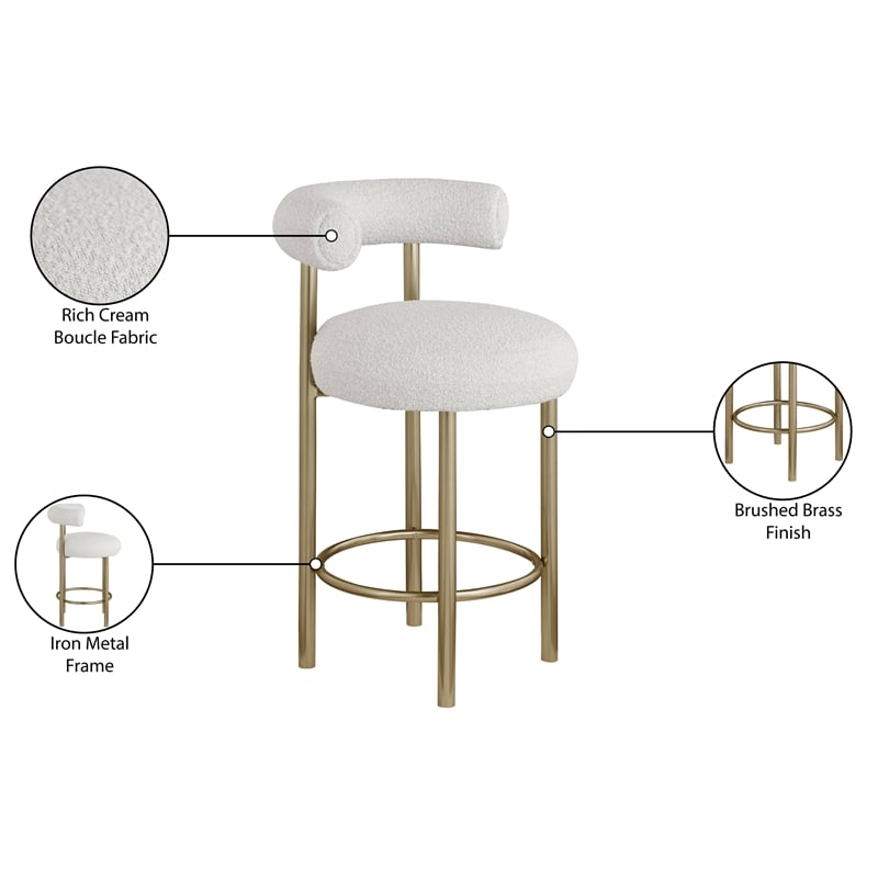 Meridian Furniture Bordeaux Cream Boucle Fabric Stool