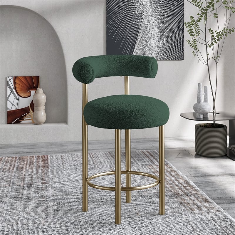 Meridian Furniture Bordeaux Green Boucle Fabric Stool
