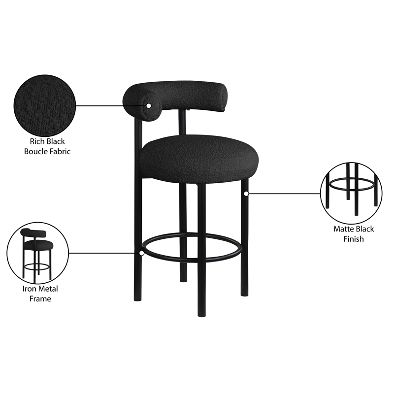 Meridian Furniture Bordeaux Black Boucle Fabric Stool