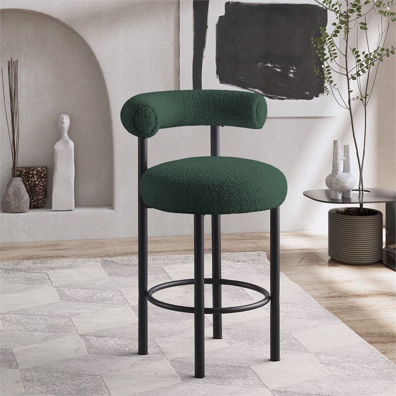 Meridian Furniture Bordeaux Green Boucle Fabric Stool