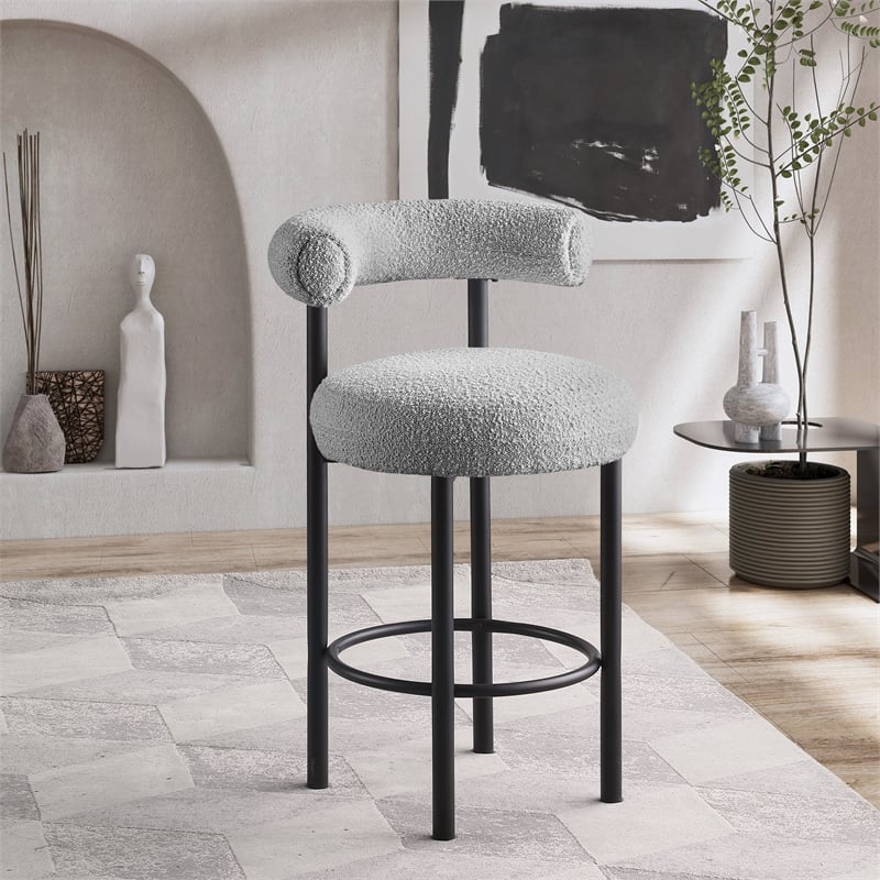 Meridian Furniture Bordeaux Grey Boucle Fabric Stool