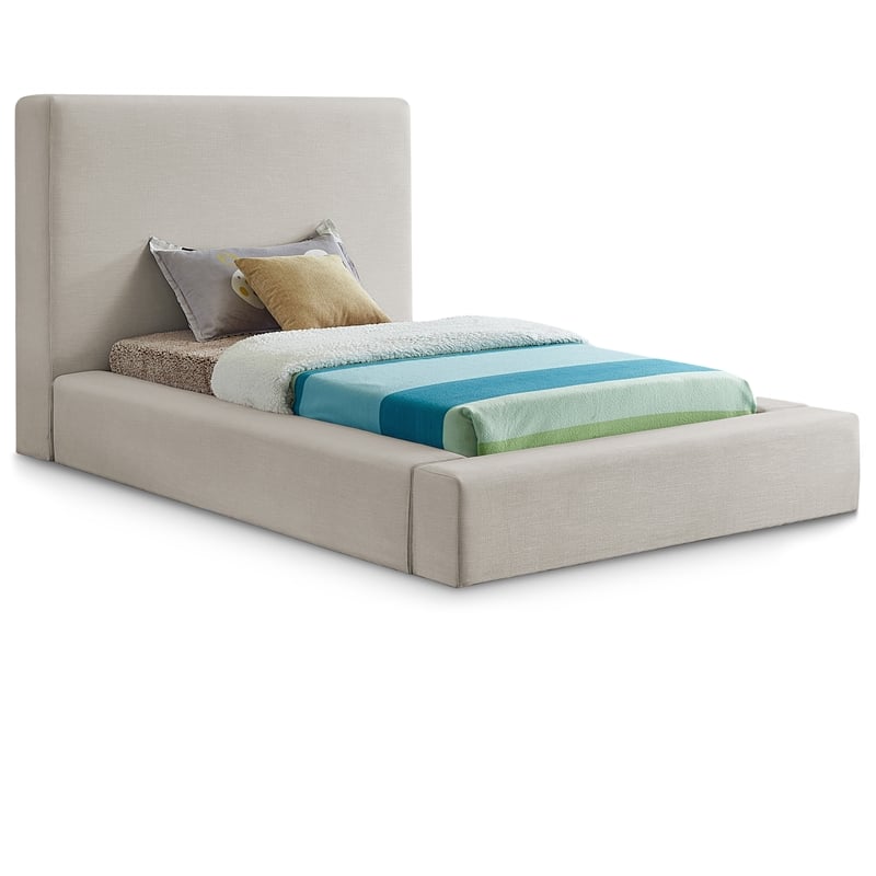 Meridian Furniture Devin Beige Linen Textured Fabric Twin Bed