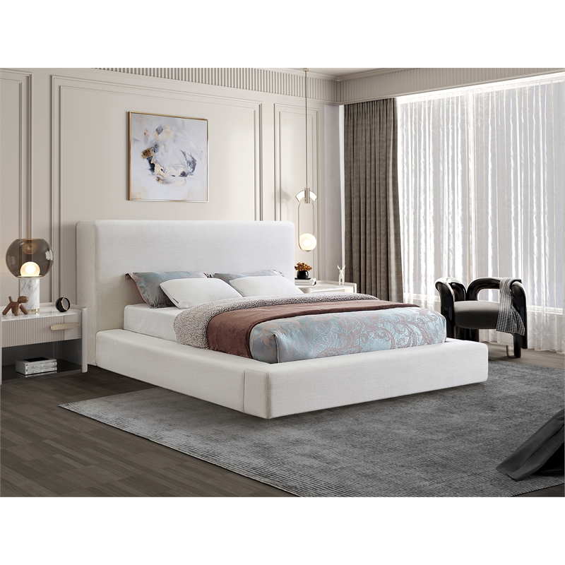 Meridian Furniture Devin Cream Linen Textured Fabric King Bed