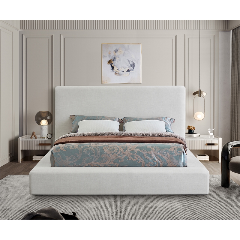 Meridian Furniture Devin Cream Linen Textured Fabric King Bed