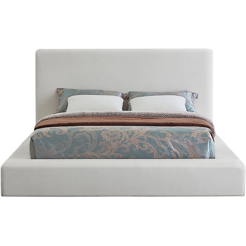 Meridian Furniture Devin Cream Linen Textured Fabric Queen Bed