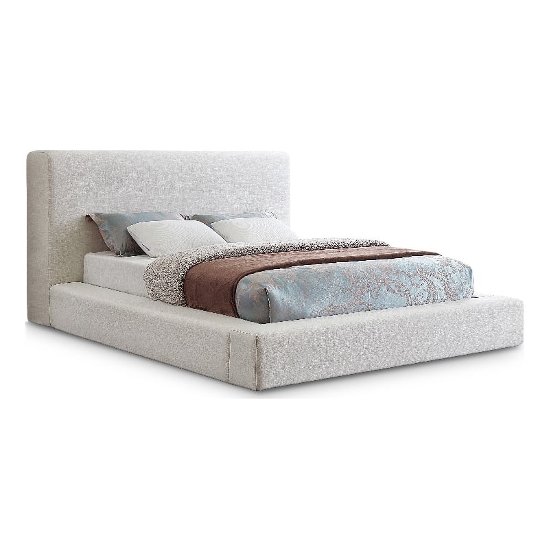 Meridian Furniture Devin Cream Linen Textured Fabric Queen Bed