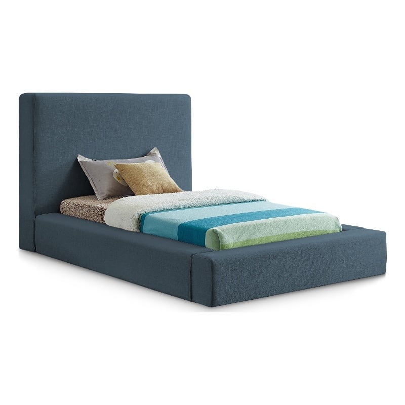Meridian Furniture Devin Navy Linen Textured Fabric Twin Bed