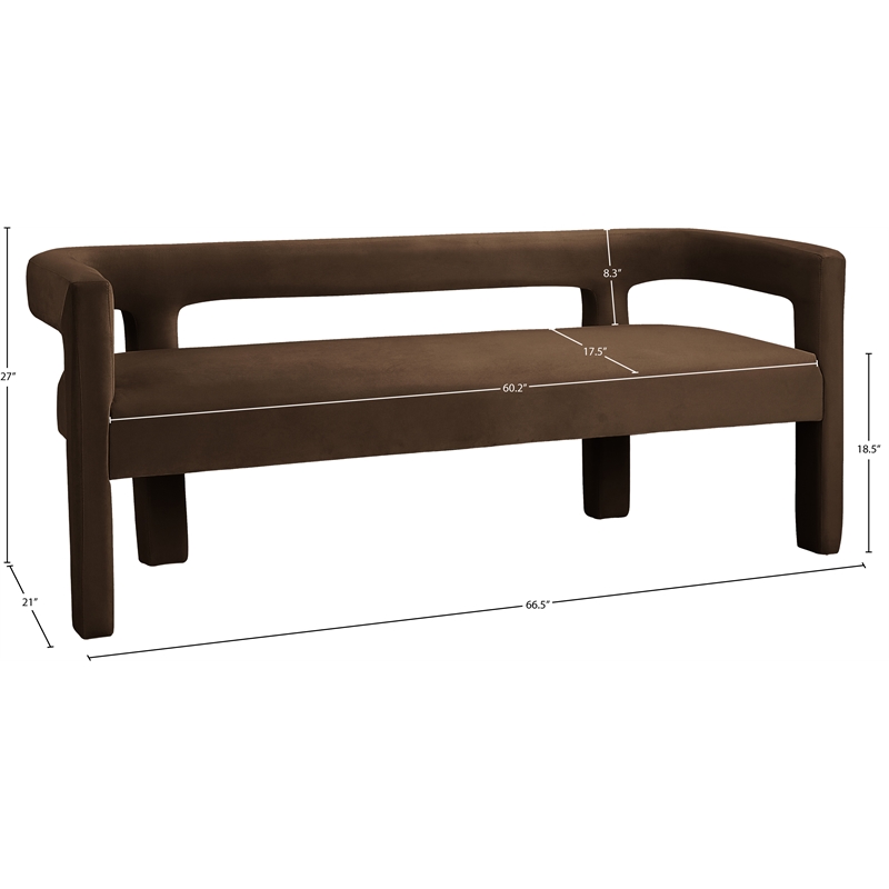 Meridian Furniture Athena Brown Velvet Bench