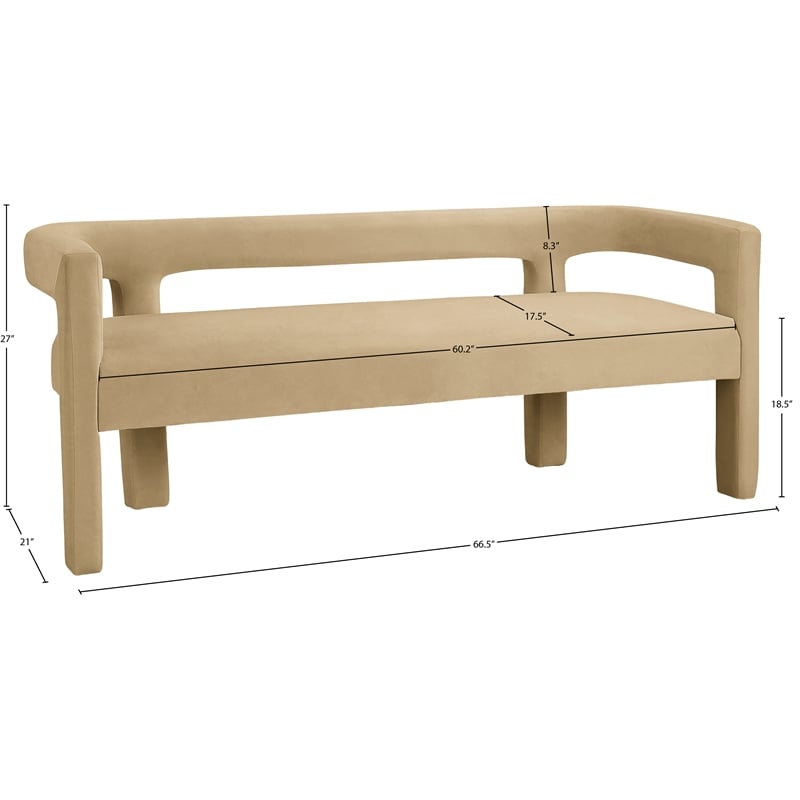 Meridian Furniture Athena Camel Velvet Bench