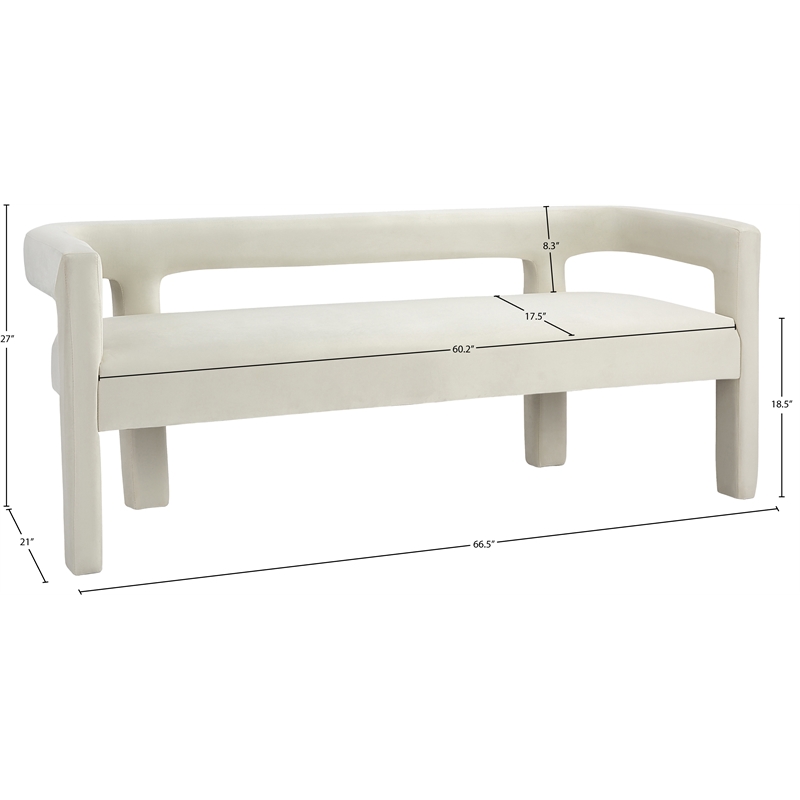 Meridian Furniture Athena Cream Velvet Bench