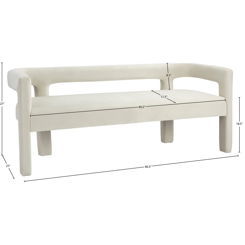 Meridian Furniture Athena Cream Velvet Bench